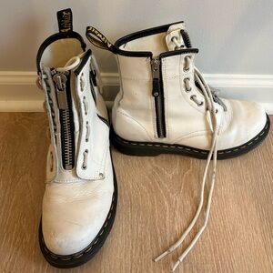 Doc Martens Cream Leather Boots with Twin Zip